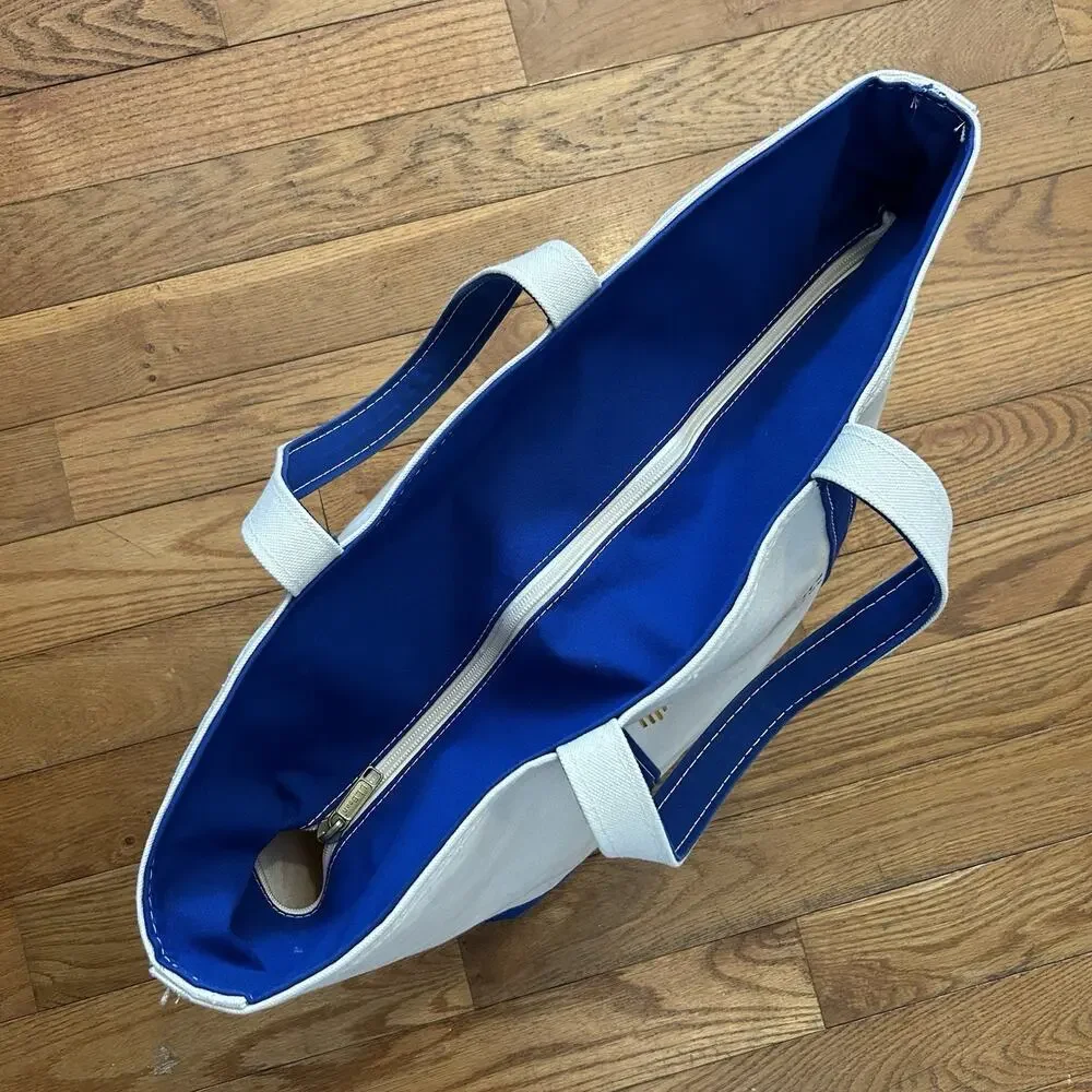 Vintage Ll Bean Boat And Tote Canvas Huge Large Blue Zip Bag Made In USA